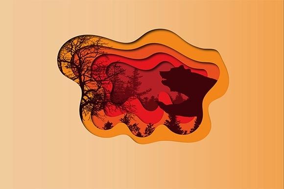 3d Bear Sunset Editable Paper Cutout